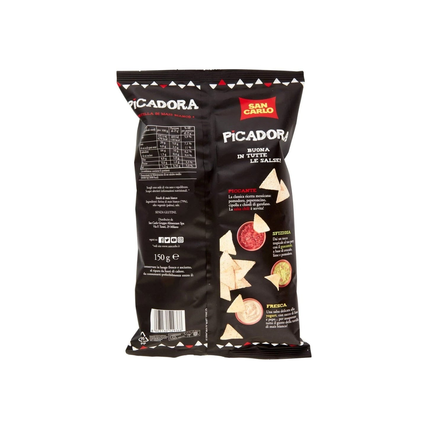 SAN CARLO Picadora Tortilla di Mais Bianco Senza Glutine 150g - Confezione da 6