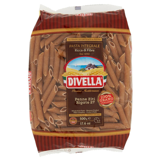 Divella Penne Ziti Rigate Integrali 500g Pasta Grano Duro 12pz