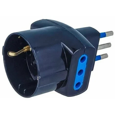 Adattatore 3 Uscite 16A+T 2 Prese Bivalenti Schuko Nero