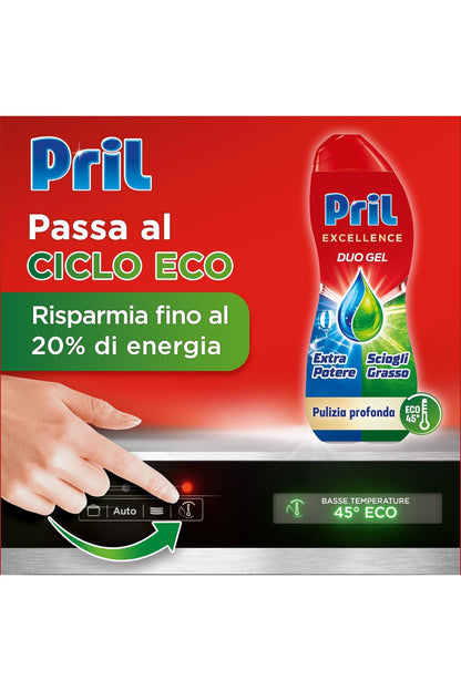 Pril Duo Gel, Detersivo lavastoviglie Gel, Azione Sciogligrasso, Formato da 8 Confezioni da 30 Lavaggi, 240 Lavaggi