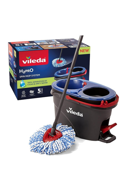 Vileda H2Pro Spin Mop – Sistema Lavapavimenti con Secchio a Doppia Vasca, Acqua Pulita ad Ogni Risciacquo