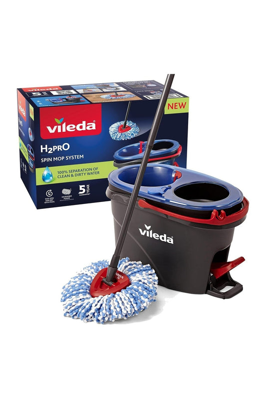 Vileda H2Pro Spin Mop – Sistema Lavapavimenti con Secchio a Doppia Vasca, Acqua Pulita ad Ogni Risciacquo