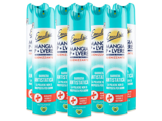 Emulsio Mangia Polvere L'antistatico Igienizzante Multisuperficie Rimuove Polvere Germi e Batteri - 8 Flaconi Spray da 300ml ognuno