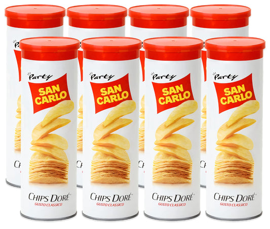 8X San Carlo Chips Dore' Classico Patatine Cialda Dorata, Ondulata e Croccante Maxi Tubo 100g [8 Confezioni]