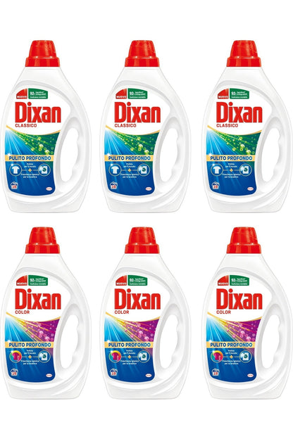 Dixan Detersivo Lavatrice Liquido, 3 Confezioni Classico + 3 Confezioni Color, Confezione da 6 x 19 lavaggi - 114 Lavaggi, Rimuove le macchie da 20°C