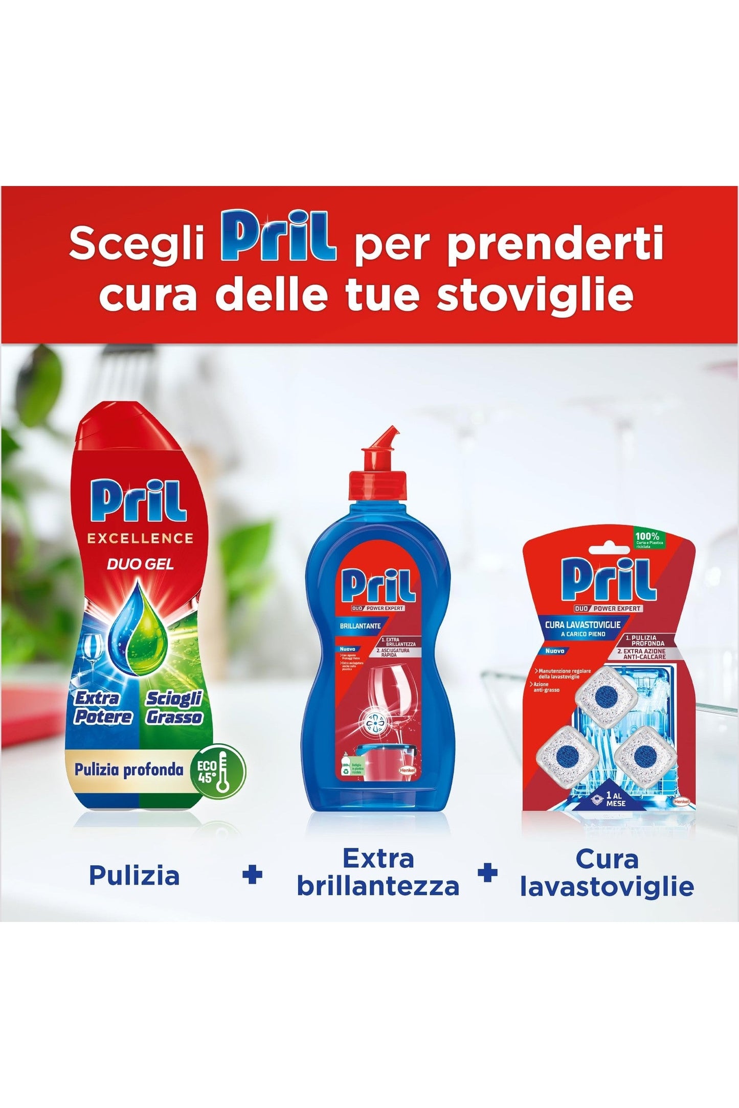 Pril Duo Gel, Detersivo lavastoviglie Gel, Azione Sciogligrasso, Formato da 8 Confezioni da 30 Lavaggi, 240 Lavaggi