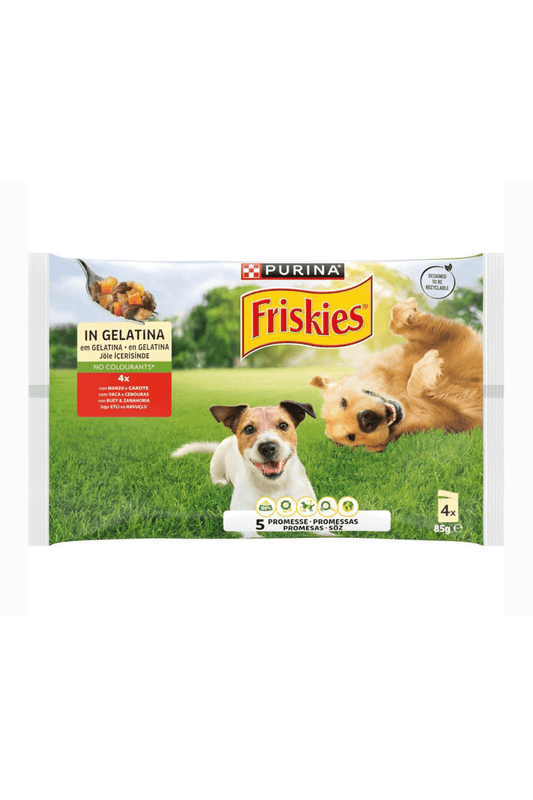 Friskies Bocconcini per Cani 4x85g, Manzo e Patate in Salsa 12pz