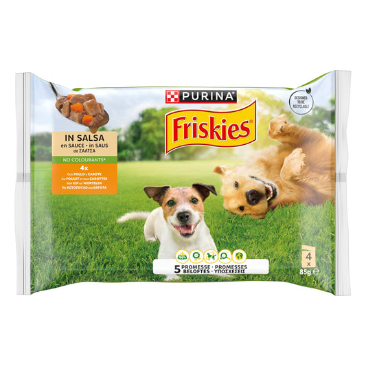 Friskies Bocconcini per Cani  4x85g, Pollo e Carote in Salsa 12pz