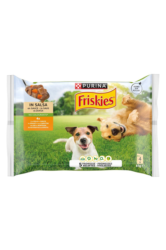 Friskies Bocconcini per Cani  4x85g, Pollo e Carote in Salsa 12pz