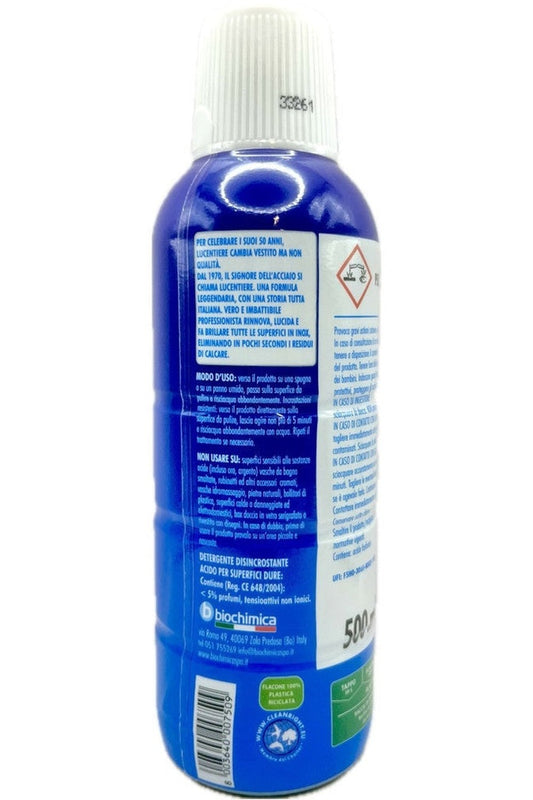 Lucentiere Anticalcare Inox 500ml – Pulizia Brillante per Acciaio e Superfici Lucide