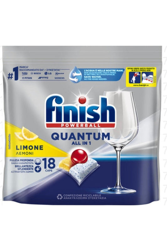 Finish Quantum All in One 18 Tabs Limone – Brillantezza e Pulizia Profonda per la Tua Lavastoviglie