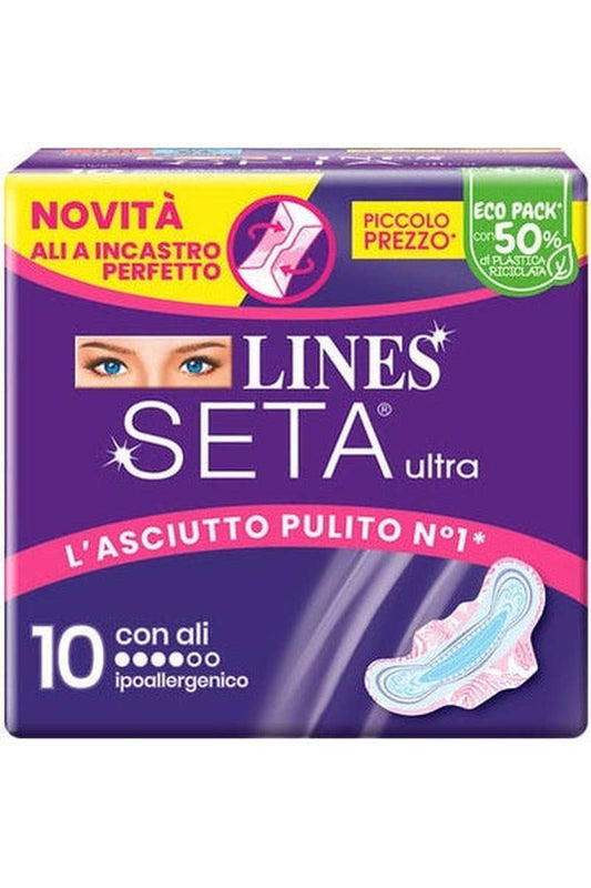 Lines Seta Ultra con Ali – Assorbenti Ultra Sottili, Massima Protezione e Comfort, Formato Convenienza