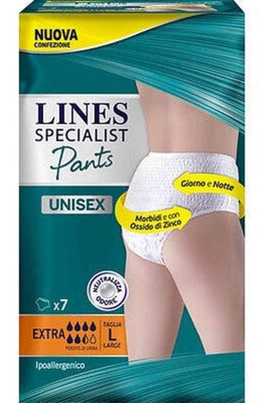 Lines Specialist Unisex Extra Pants Large – Pannolone a Mutandina, Alta Protezione per Incontinenza, Confezione da 7 Pezzi