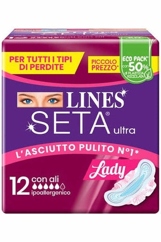 Lines Seta Ultra Lady con Ali – Assorbenti Ultra Sottili, Massima Protezione e Comfort, Formato Convenienza
