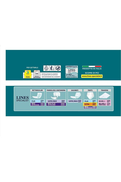 Lines Specialist Unisex Extra Pants Large – Pannolone a Mutandina, Alta Protezione per Incontinenza, Confezione da 7 Pezzi