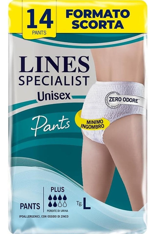 Lines Specialist Pants Plus Unisex – Mutandine Assorbenti Zero Odore, Massima Protezione, Taglia L