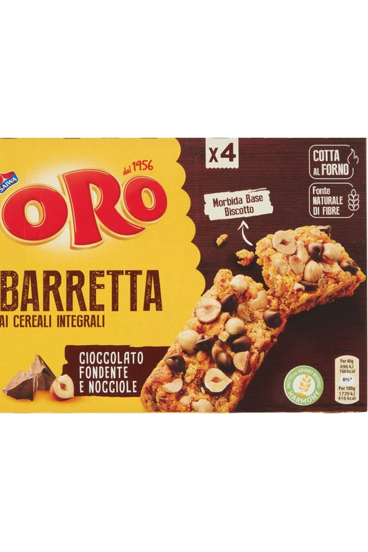 Oro Saiwa 4x160g Barrette Cereali Integrali Cioccolato e Nocciole 10pz