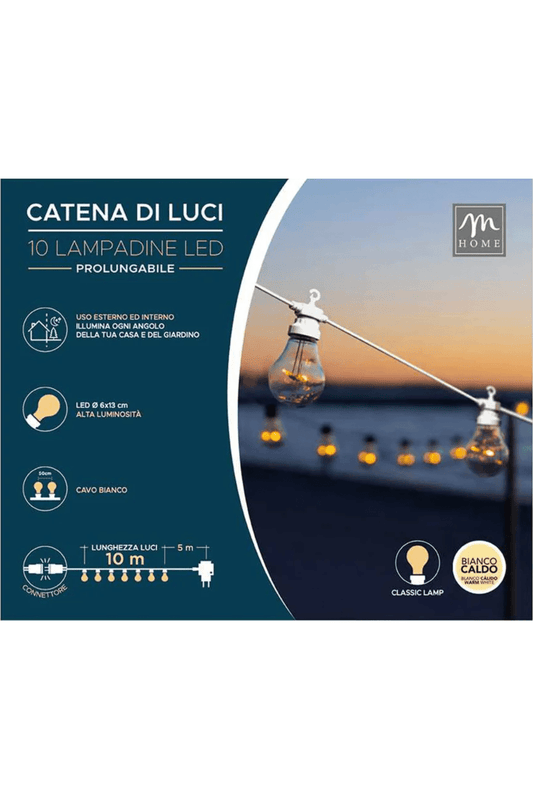 LAMPADINE LED BIANCO NATURALE 10PZ DA ESTERNO PROLUNGABILE 10MT CAVO BIANCO