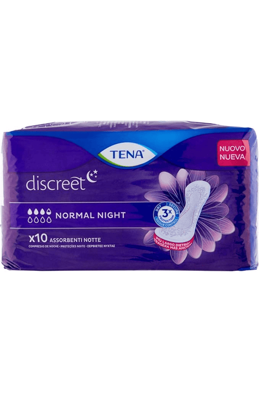 TENA Discreet Normal Night 10pz – Protezione Notturna Discreta per Perdite Urinarie Leggere con Cura della Pelle Sensibile