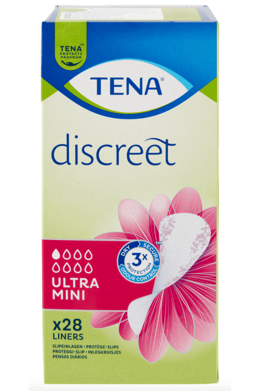 TENA Discreet Ultra Mini Proteggi-Slip 28pz – Protezione Ultra Leggera per Perdite Urinarie con Cura della Pelle Sensibile