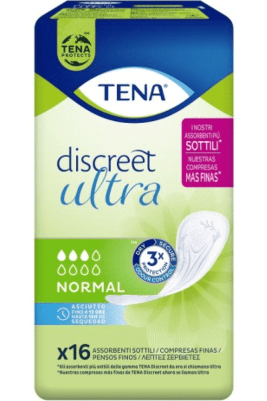 TENA Discreet Ultra Normal 16pz – Protezione Ultra Leggera per Perdite Urinarie con Cura della Pelle Sensibile