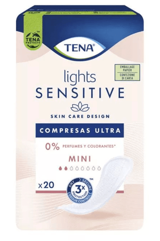 TENA Lights Sensitive Ultra Mini 20pz – Protezione Ultra Leggera per Perdite Urinarie con Cura della Pelle Sensibile