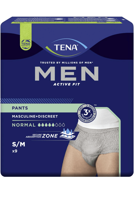 TENA Men Pants Normal S/M PZ.9 – Mutandine Assorbenti Uomo per Incontinenza Leggera, Taglia S/M
