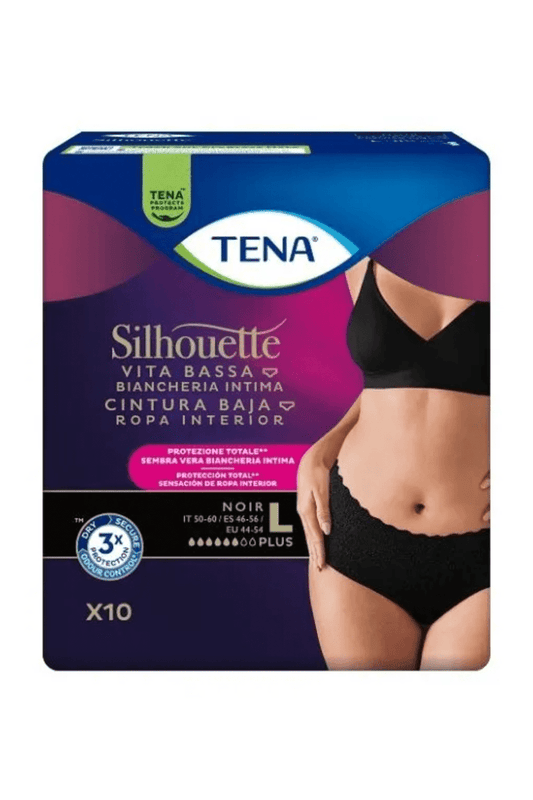 TENA Silhouette Noir Normal Large PZ.10 – Mutandine Assorbenti Nere per Incontinenza Femminile Taglia L