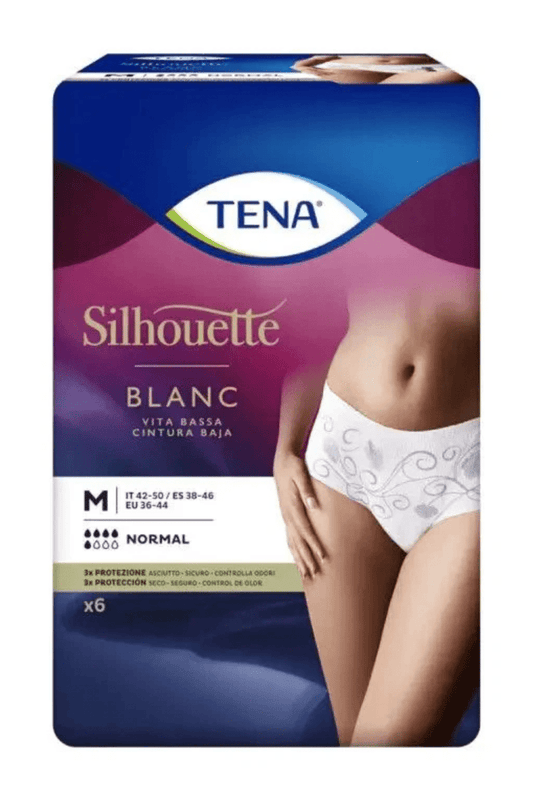 TENA Silhouette Blanc Normal Medium PZ.6 – Mutandine Assorbenti Bianche per Incontinenza Femminile Discreta