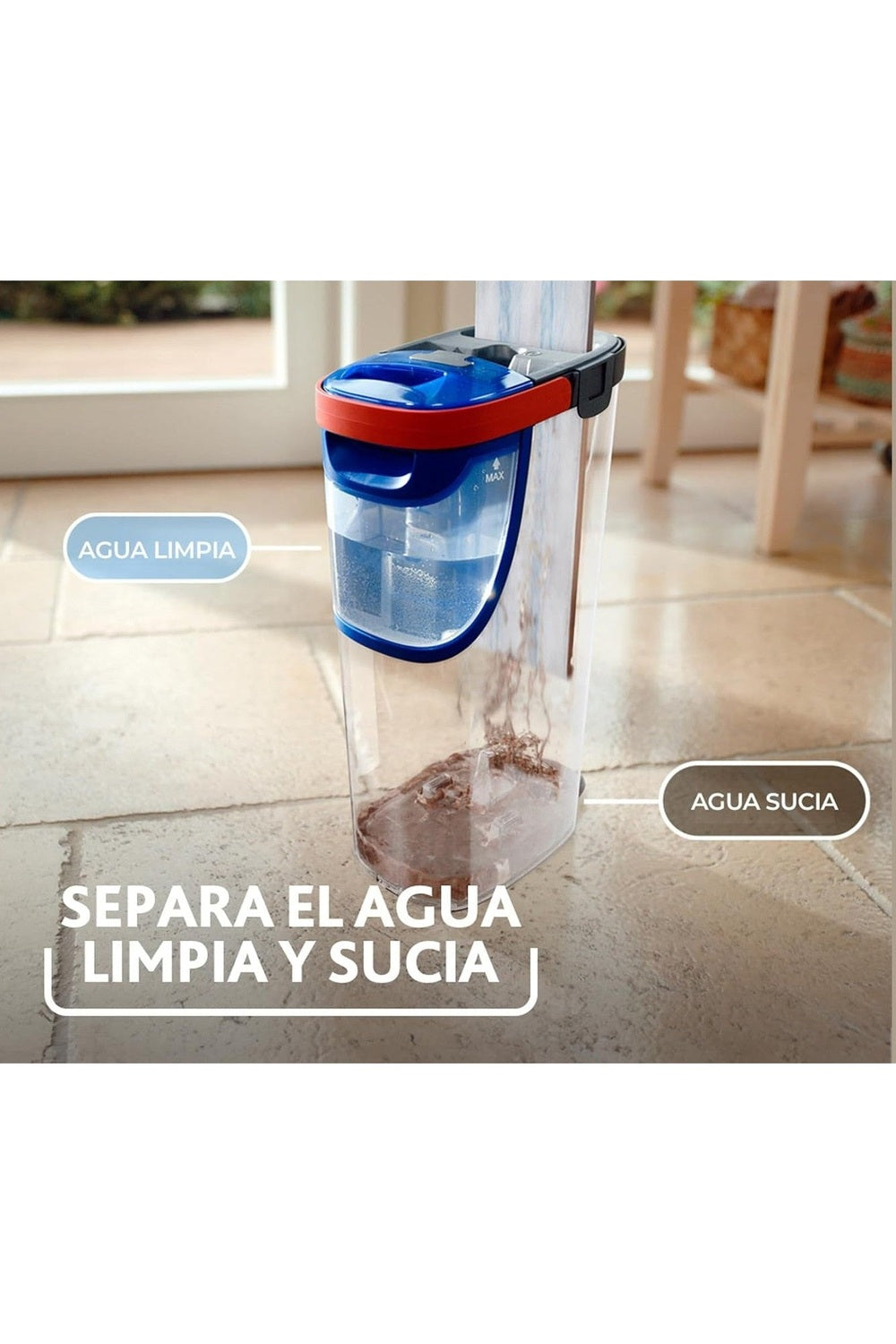 Vileda H2Pro FlatMop – Sistema Lavapavimenti con Secchio a Doppia Vasca, Mop Piatto in Microfibra, Acqua Pulita ad Ogni Risciacquo