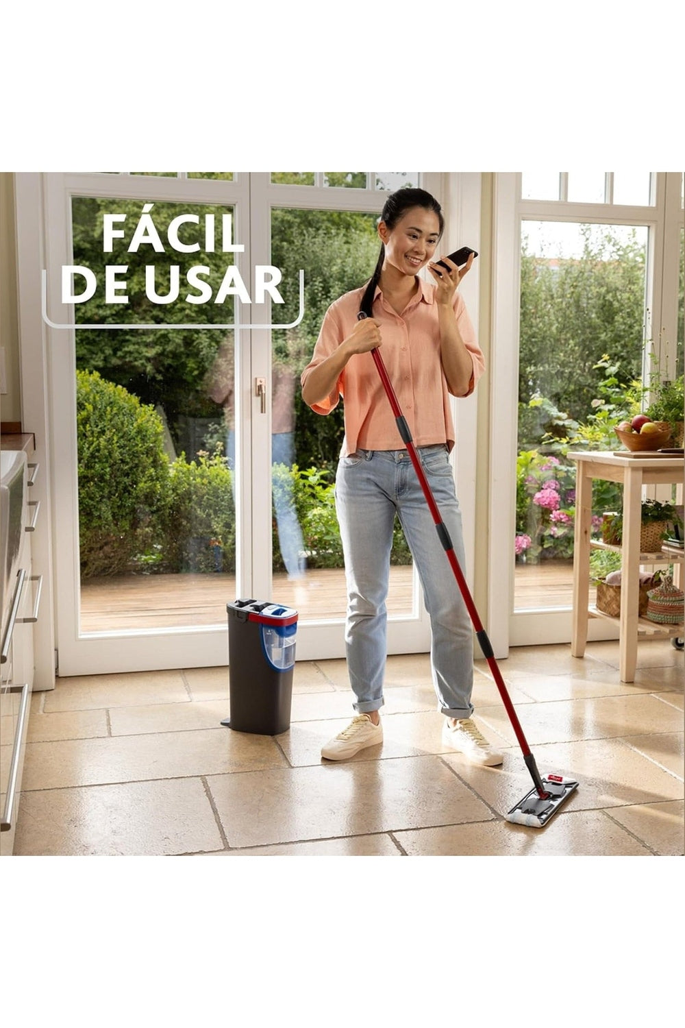 Vileda H2Pro FlatMop – Sistema Lavapavimenti con Secchio a Doppia Vasca, Mop Piatto in Microfibra, Acqua Pulita ad Ogni Risciacquo
