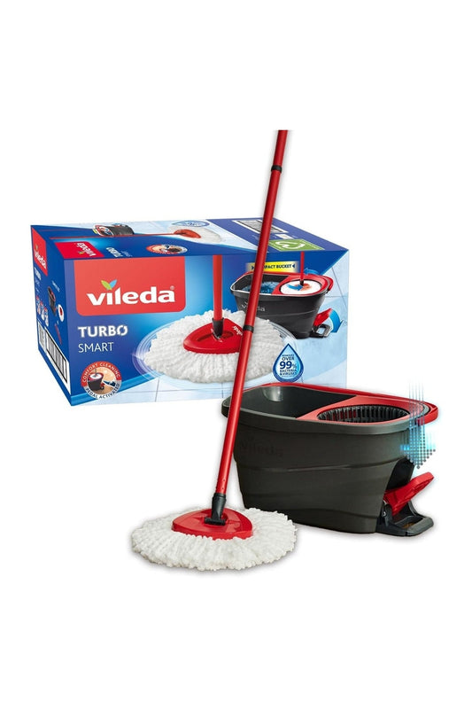 Vileda Turbo Smart – Sistema Lavapavimenti con Secchio a Pedale e Mop in Microfibra, Pulizia Profonda e Senza Sforzo