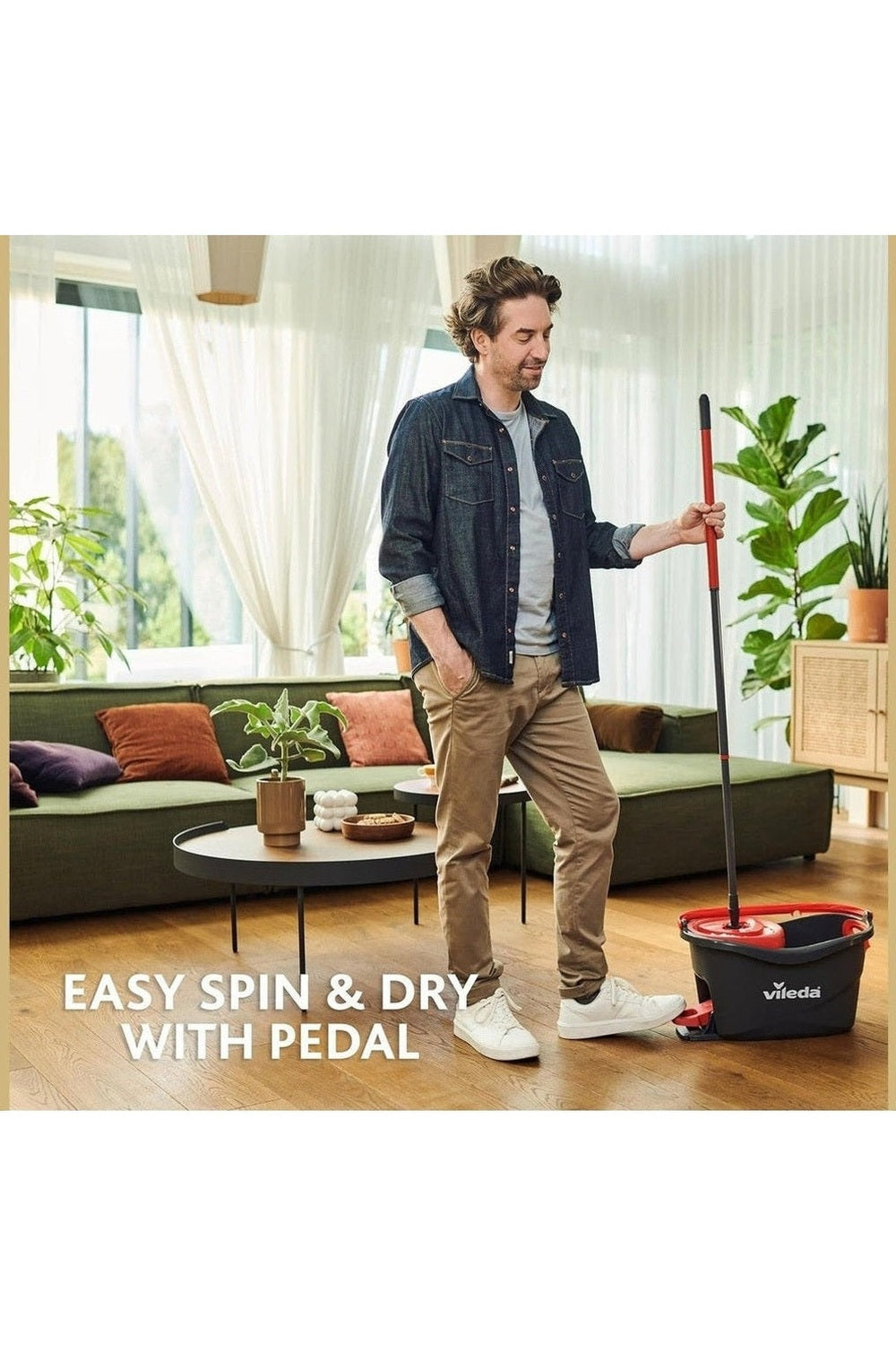 Vileda Turbo Easy Wring & Clean – Sistema Lavapavimenti con Secchio a Pedale e Manico Telescopico 85-130 cm + 2 Fiocchi di Ricambio in Microfibra EasyWring Turbo